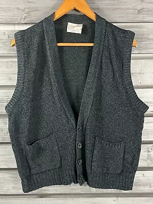 Vintage 70s 80s Clippermist Gray Knit Cardigan Sweater Vest Mens L/M Grandpa Dad • $13.39