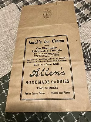 Vintage Bag Luick’s Ice Cream Sack Drive-in Restaurant Allen’s Candies • $5