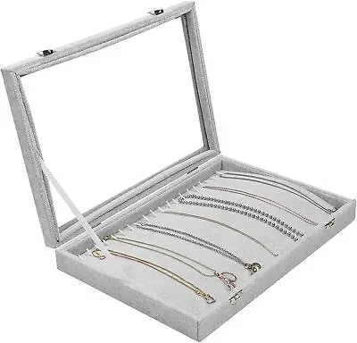 Grey Velvet Jewellery Storage Organiser Tray - Necklace Holder Display Case Box • £21.49