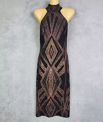 £27.07 • Buy Windsor Teen Bodycon Dress Sz M Black Halter Prom Midi Geometric Glitter Stretch