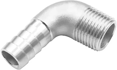1/2  Hose Barb X 1/2  NPT Male Home Brew Pipe Fitting Stainless Steel 90 Degree • $14.99