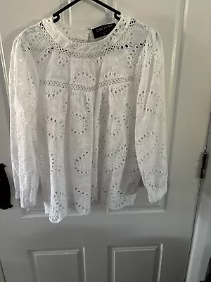 Decjuba White Broidery Blouse Long Sleeve Size 10  • $20