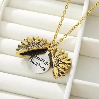 £3.49 • Buy Sunflower Locket You Are My Sunshine Engraved Pendant With Chain & Velvet Pouch