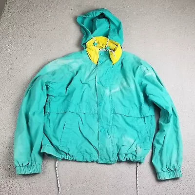 Vintage Eddie Bauer Work Canvas Men Large Teal Hooded Jacket Outdoor 90s Grunge • $24.88