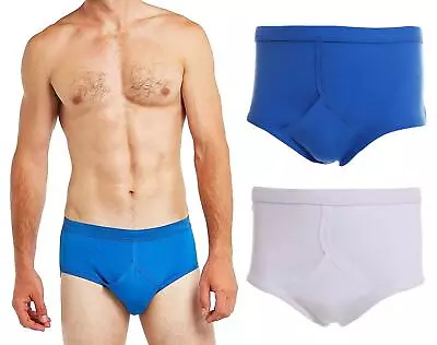 Mens 100% Cotton Y Fronts Gents Interlock Briefs Underwear Blue White (6 PACK) • £16.99