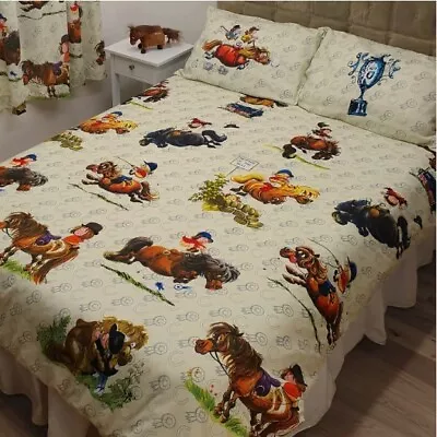 Single Bed Duvet Cover Set Thelwell Antics Cartoon Vintage Bedding Horse Pony • £23.99