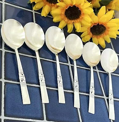 6 Oneida Community Silverplate MORNING STAR 6 1/8  Cream Bouillon Soup Spoons • $20.95