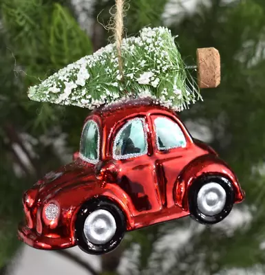 Pottery Barn Red Mercury Glass VW Beetle Car With Christmas Tree Ornament • $19.99