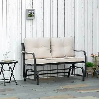Garden Porch Glider Swing Loveseat Lounge Chair For 2 People W/Cushion Khaki • £126.99