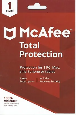 £9.99 • Buy McAfee Total Protection 2022, 1 Device 1 Year - RETAIL CARD BY POST 