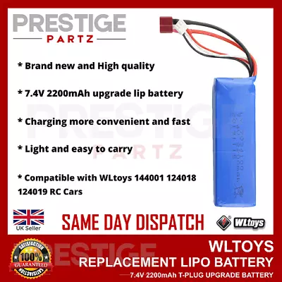 7.4V 2200Mah Upgrade Lipo Battery T Plug For WLtoys 144001 124018 124019 RC Car • £11.99