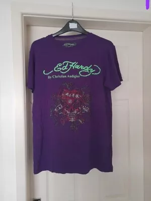 Ed Hardy Christian Audigier Men’s Retro  T-Shirt (Dark Purple) Medium  • £14