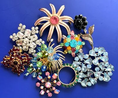 9pc Vintage Rhinestone Brooch Lotsparkly Glam Collectionsigned Coroaustria • $99