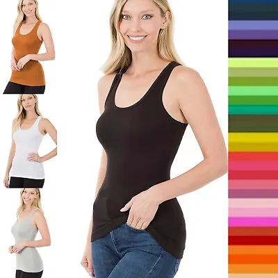 Zenana Round Neck Racerback Rayon Tank Top Soft Stretch Ribbed Basic Sleeveless  • $7