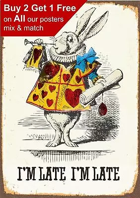 £3.99 • Buy Alice In Wonderland Im Late Rabbit - Vintage Poster Print