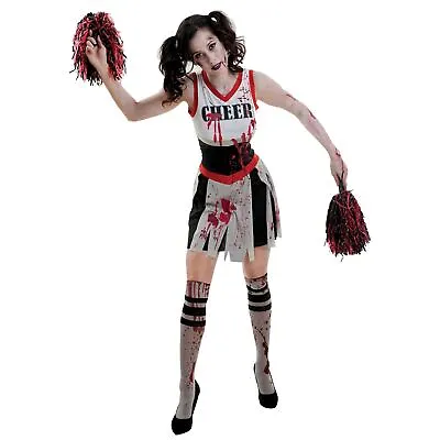 £19.25 • Buy Ladies Halloween American Cheer Zombie Cheerleader Dress + Pom Poms Set Costume