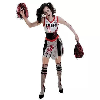 £19.25 • Buy Ladies Halloween American Cheer Zombie Cheerleader Dress + Pom Poms Set Costume