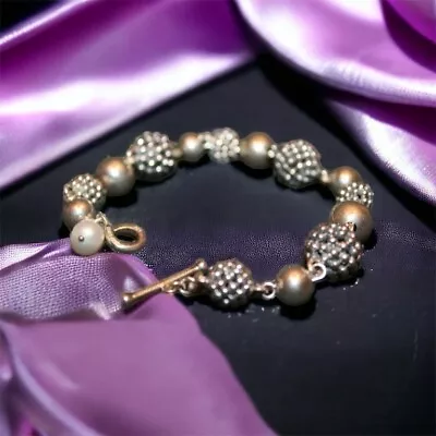 Michael Dawkins Sterling Silver Starry Night Pearl Beaded Toggle Bracelet 8.0 In • $75