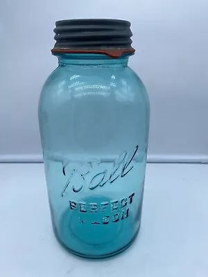 BALL PERFECT MASON BLUE 1/2 HALF GALLON Canning Jar W/Zinc Lid     D4 • $14.95