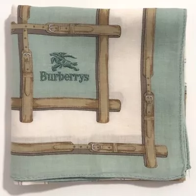 BURBERRYS Women's Vintage Handkerchief  Scarf Green/white/belt Pattern 21” • $22.99