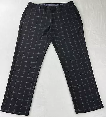 PGA Tour Men's Flat Front Windowpane Plaid Golf Pants Gray 36x30 • $24.99