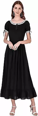 NEW Modest Elegant Retro Vintage Victorian Cottagecore Goth Black Maxi Dress L • $38.99