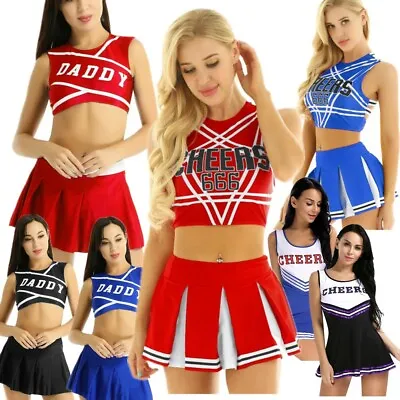 Sexy Women Schoolgirls Cheerleader Cosplay Costume Crop Top Mini Fancy Dress  • £5.22