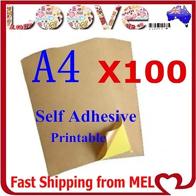 $19.99 • Buy 100x A4 Brown Kraft Sticker Paper Sheet Self Adhesive Label Laser Inkjet Printer