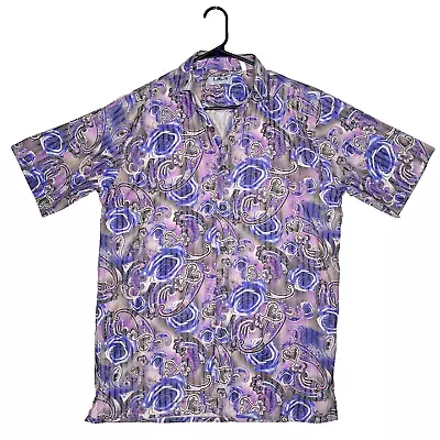 Vtg Mens Shirt Large Fractal Roses Paisley Camp Shirt Vaporwave Y2k Retro Techno • $24.95