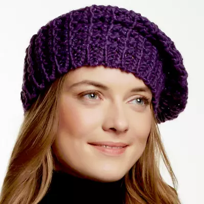 Catherine Malandrino Cable Lurex Knit Beret Eggplant NWT $29 • $11