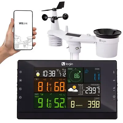 Logia 7-in-1 Wi-fi Weather Station Weather Monitoring W/Solar Panel & Sensors • $80.77