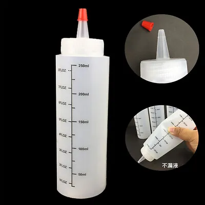 250ml 4x Plastic Squeeze Squeezy Sauce Bottles Dispenser With Scale Kitchen Tool • £5.25