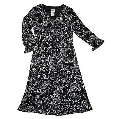 Laura Ashley Paisley Midi Dress Womens 8 Fit & Flare 90s Y2K Cottagecore VINTAGE • £38.58