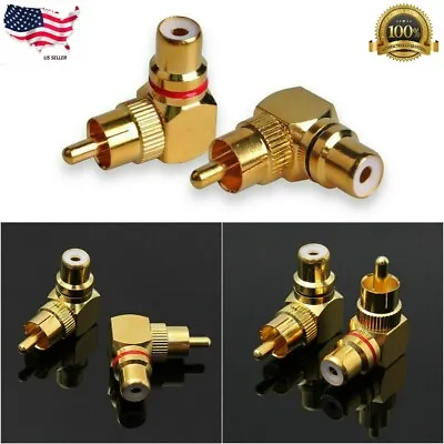 2pcs 90 Degree Adapters Brass RCA Right Angle Gold Plated Connector Plug PipJKU • $4.99