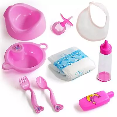 BiBi Doll Feeding Accessories Kit & Nappy Set Baby Doll Bottle Dummy Potty Set • £6.99