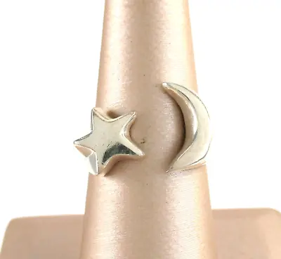 Taxco Mexico .925 Sterling Silver Celestial Ring Negative Space Moon Star • $31.96