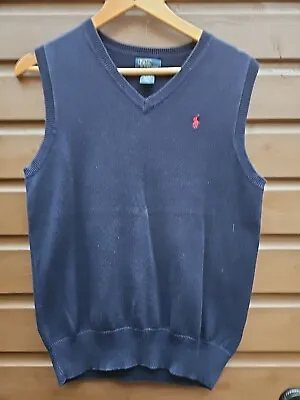 Polo Ralph Lauren Sweater Vest Large Navy Sleeveless Cotton • £14.99