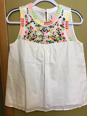 J. Crew Embroidered Sleeveless White Linen Cotton Tank Top Size 4 • $18