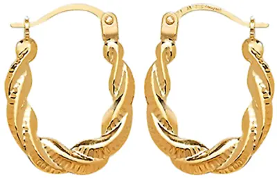 9ct Gold Earrings Oval Hoop Fancy Rope Creole 9 Carat Yellow Gold Ladies • £37.74