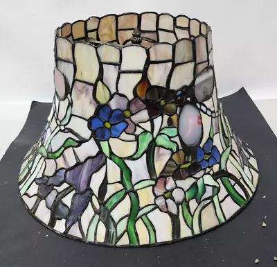 Vintage Tiffany Style Stained Slag Glass Lamp Shade Flower Floral 17.5  Free S&H • $149.99