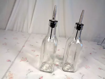 Anchor Hocking Oil/Vinegar Glass Bottle Dispenser Stainless Steel Spout Set 2pcs • $19.95