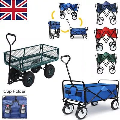 Garden Trolley Cart Heavy Duty Trailer Utility Wagon With Liner & Folding Sides • £43.79