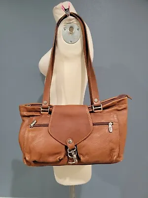 $44.99 • Buy VALENTINA In Pell Tan Leather Large Shoulder Zippered Purse Made In Italy