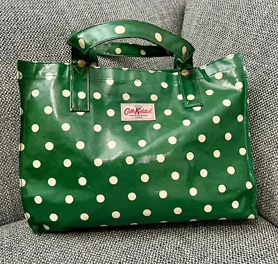 Cath Kidston Oil Cloth Tote Shopper Bag Green Polka Dot 29 X 40 X 12cm #B2 • £15