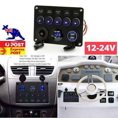 $29.89 • Buy 5 Gang Switch Panel Rocker USB ON-OFF Toggle Marine Boat Truck Waterproof 12-24V
