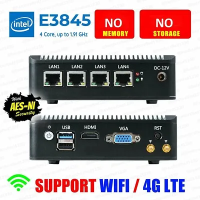 £180 • Buy Fanless Mini PC Intel Atom E3845 4 LAN PfSense Firewall AES-NI Barebone Router