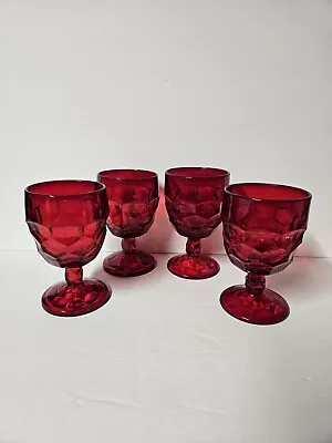 Vintage Red Viking Glass Georgian Water Wine Goblets Set Of 4 • $50