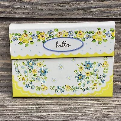 Vtg Pocket Mini Notepad Yellow Flowers Hello Folds • $8.99