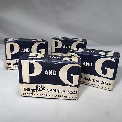 Vintage Proctor & Gamble White Laundry Soap Bar P AND G Naphtha USA Set Of 4 • $45