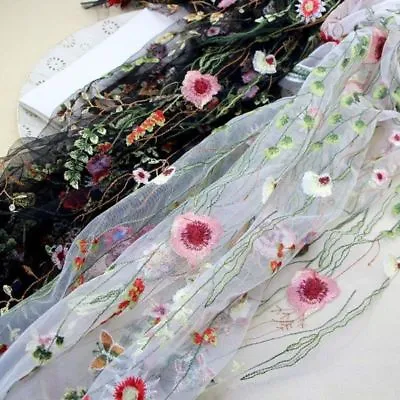 Embroidery Floral Lace Fabric Mesh Wedding Dress Cloth Material Sheer 47  Width • £18.18